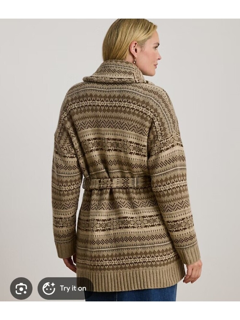 Lauren Ralph Lauren Fair Isle Belted Wool-Blend Cardigan - Picture 3 of 7